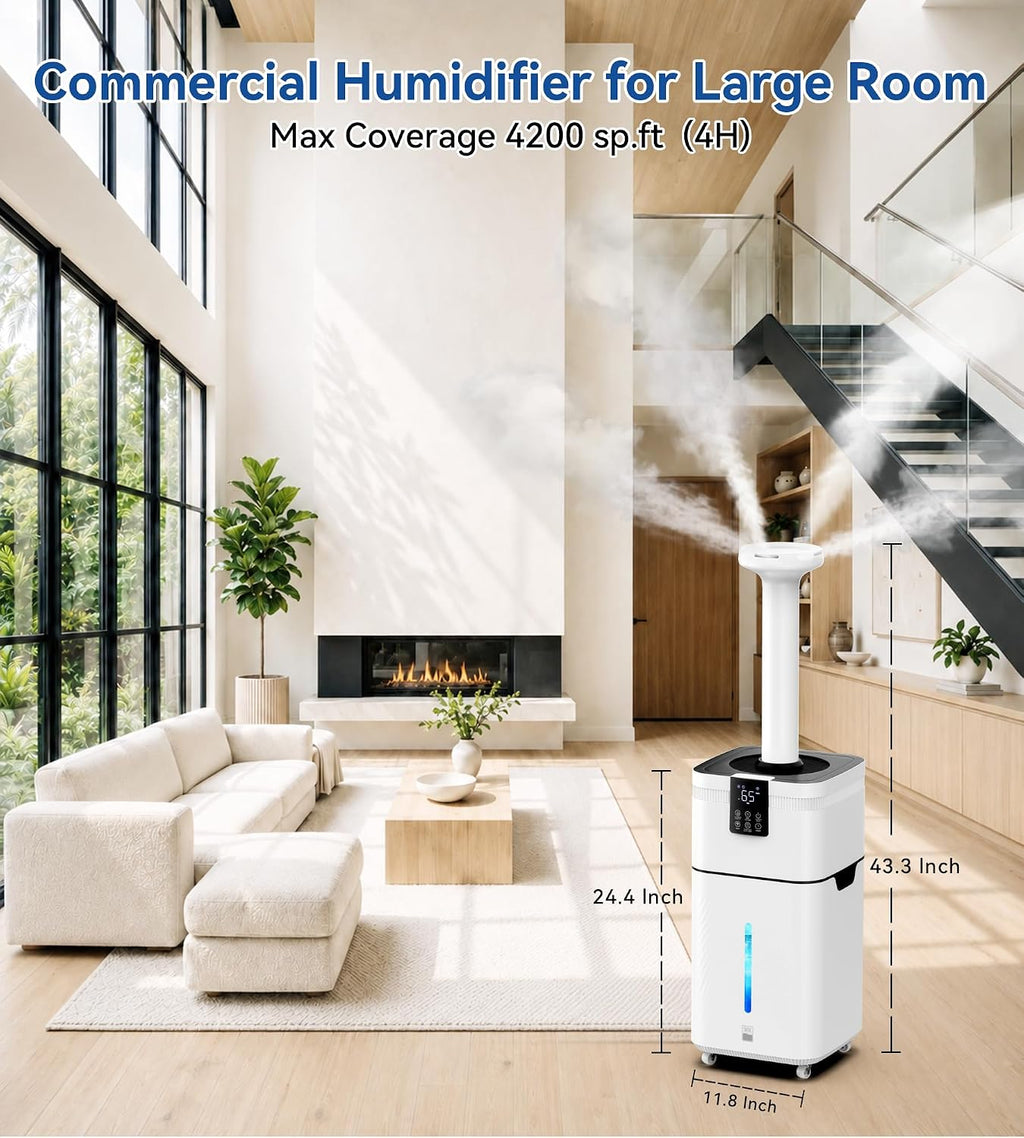 Humidificador comercial de 30L/7.93 galones para habitación grande 4200 sq ft, 3000mL/h Humidificadores para toda la casa con niebla fría supersized, silenciosos para dormitorio, hogar, oficina, plantas, almacén