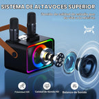 Máquina de karaoke para niños y adultos, altavoz Bluetooth, 2 micrófonos