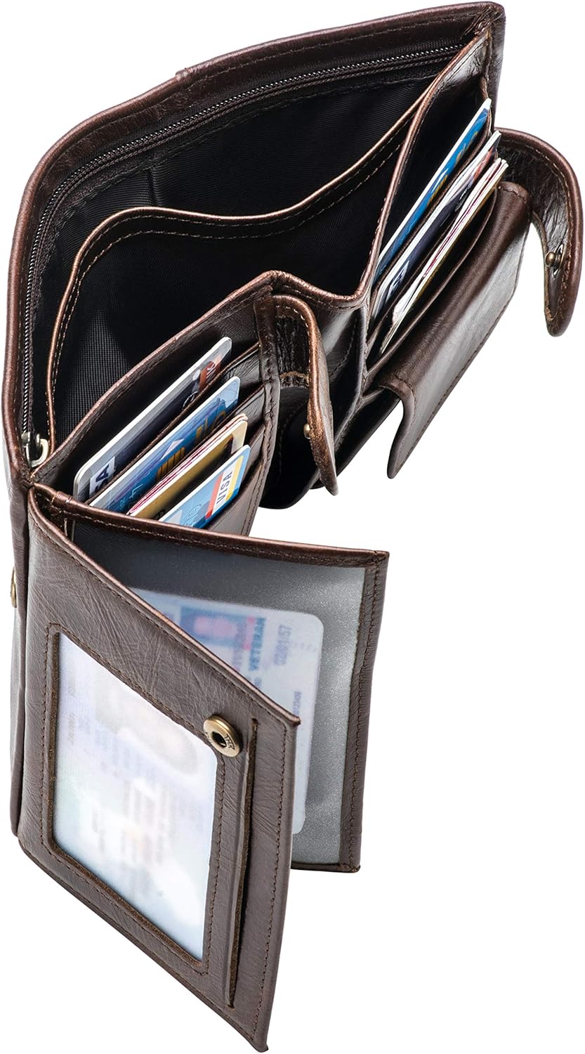 POKOFO Billetera grande de cuero genuino con bloqueo RFID, tarjeter...