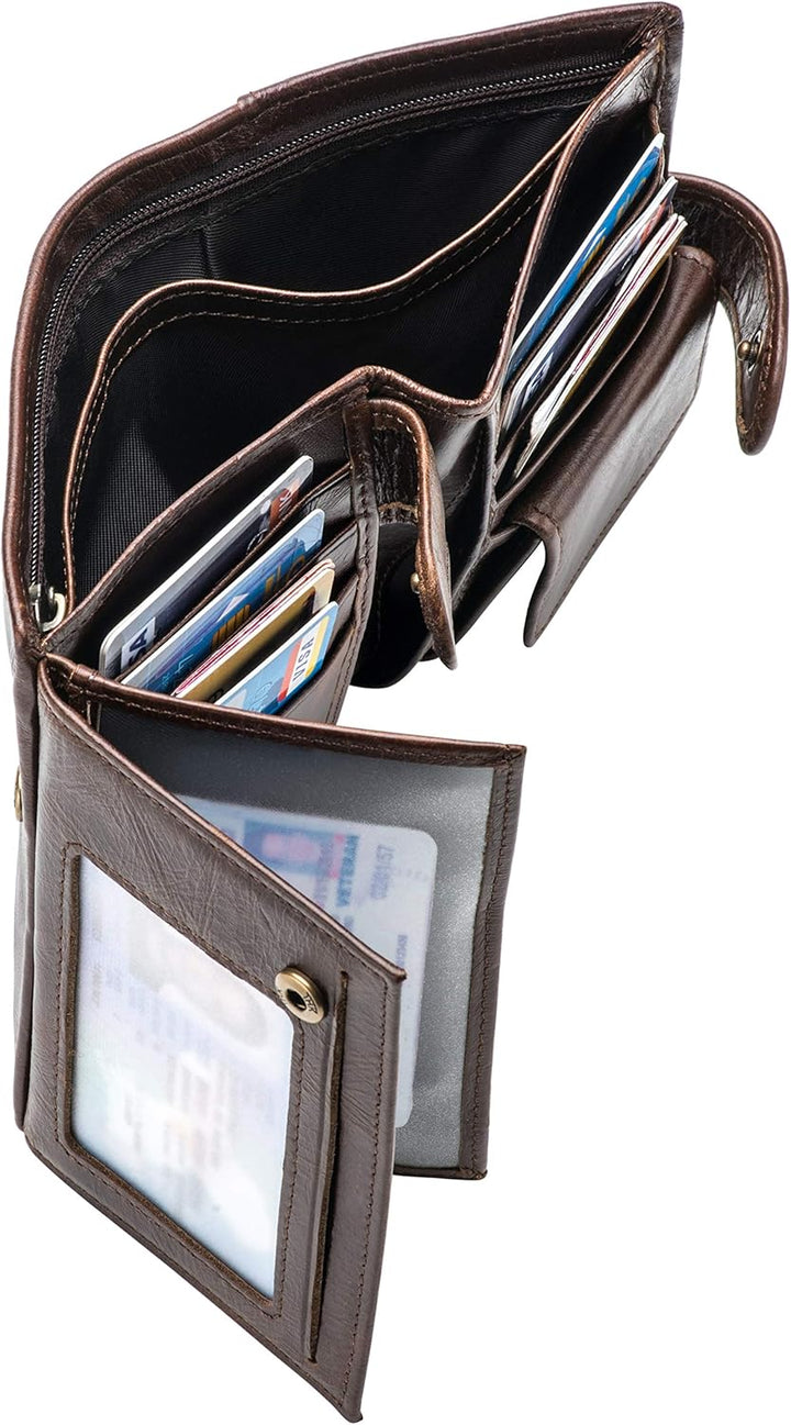 POKOFO Billetera grande de cuero genuino con bloqueo RFID, tarjeter...