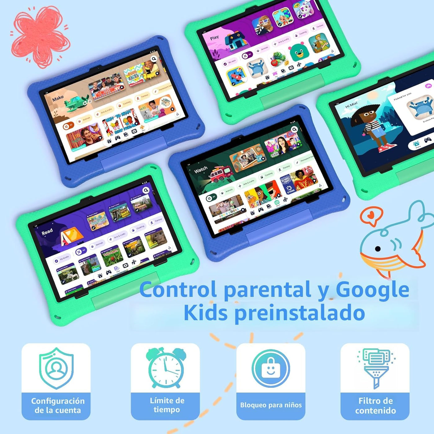 Tableta para niños: Tablet Android 15 de 10 pulgadas para niños, ba...