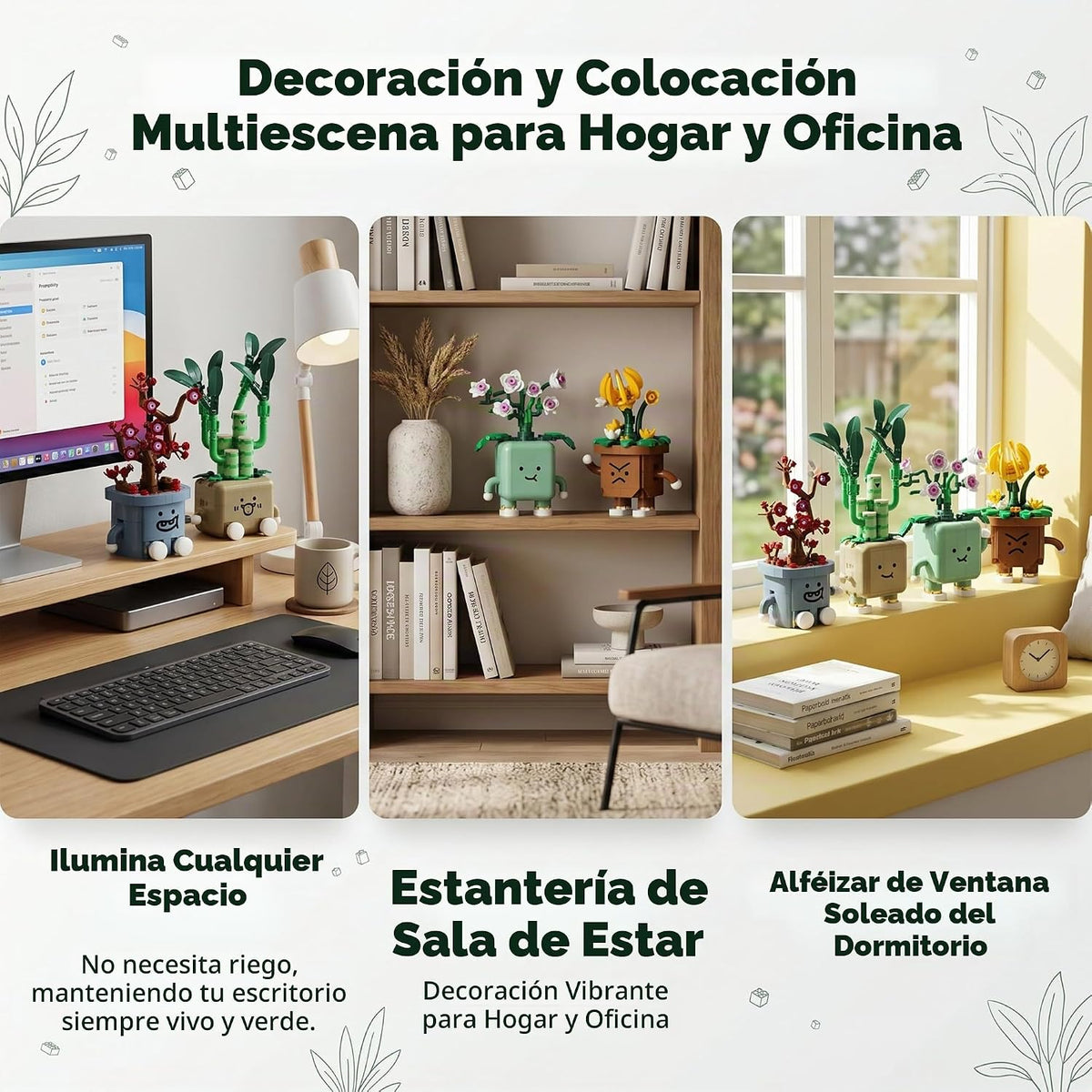 Juego de 4 botánicos de plantas felices, 968 piezas, colección botánica de flores, juguetes de construcción para el hogar, oficina, Navidad, cumpleaños