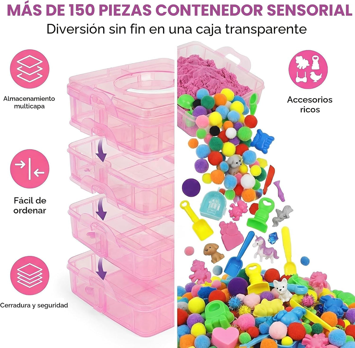 Cubo sensorial apilable, unicornio y juego de arena sensorial para mascotas
