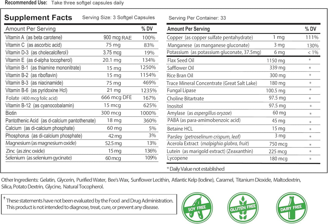 Bio-35 \/ 300 unidades de hierro sin gluten y soja, multivitamínico...
