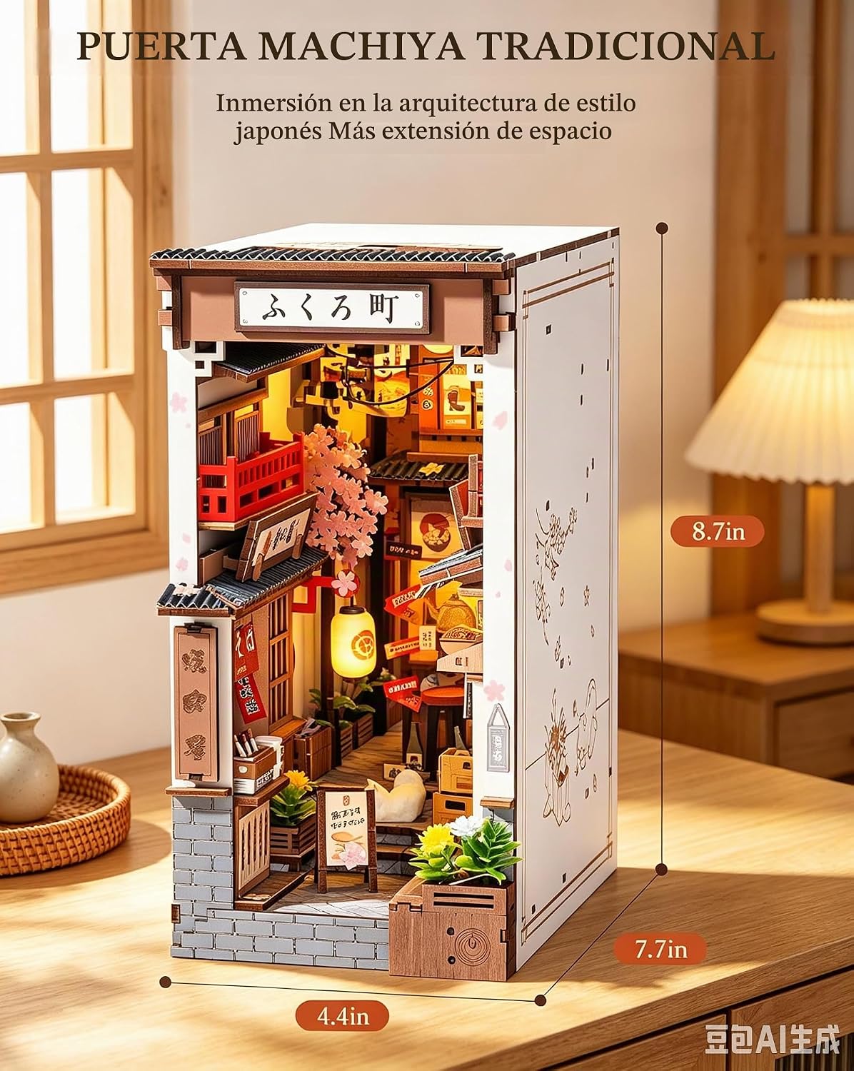 Rolife Kit de Rincón de Libros Sakura Wine Alley, Rompecabezas de Madera 3D Booknook para Decoración de Estantería, Tema Sakura de Inspiración Japonesa Kit Creativo de Casa de Muñecas en Miniatura DIY