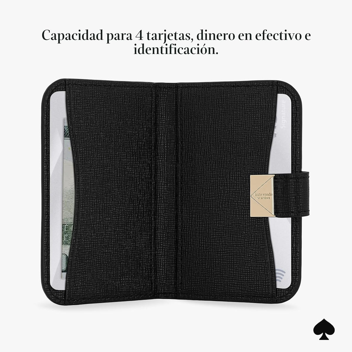 kate spade new york Deco - Tarjetero magnético, color negro