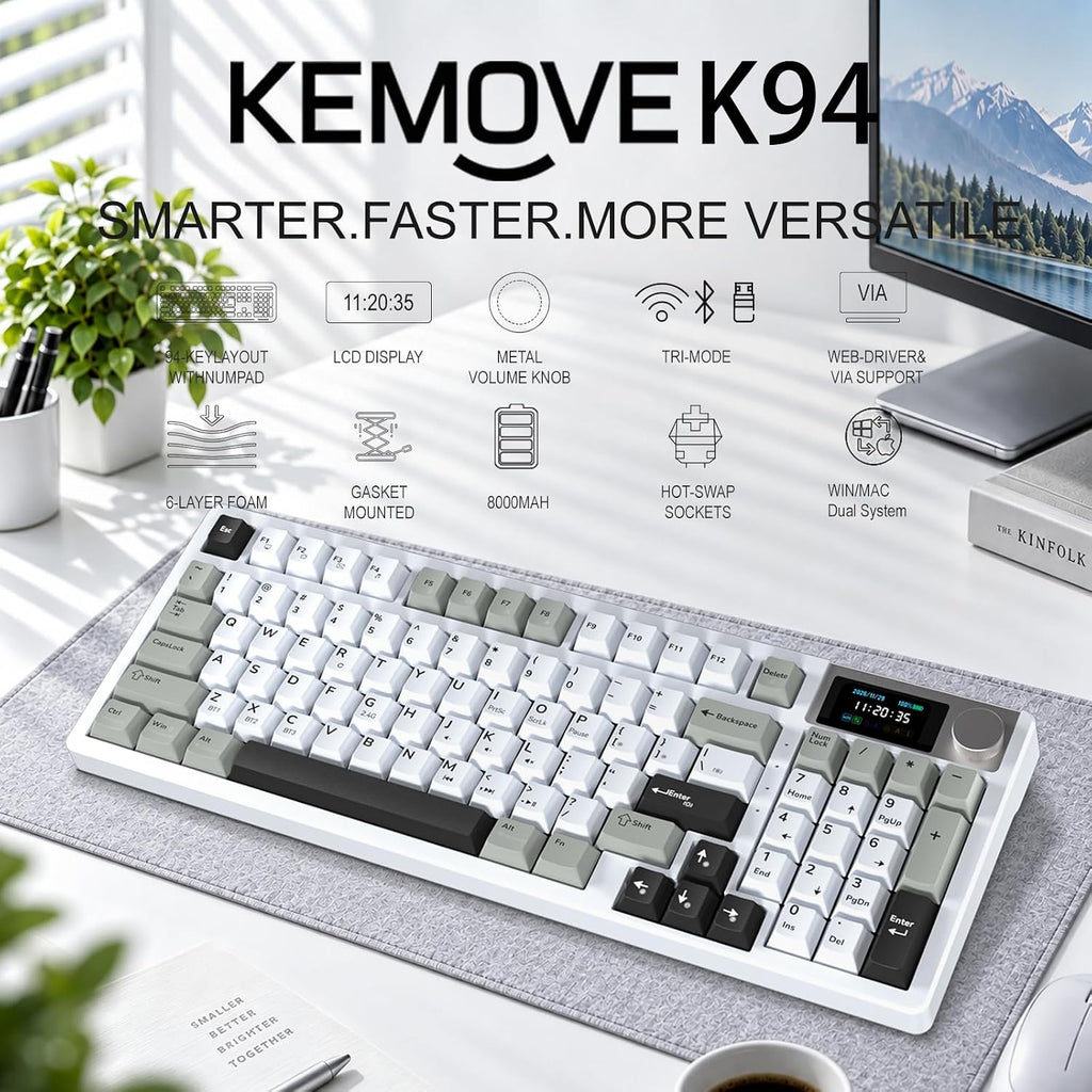 KEMOVE Teclado mecánico inalámbrico K94, QMK/VIA, pantalla LCD y perilla de