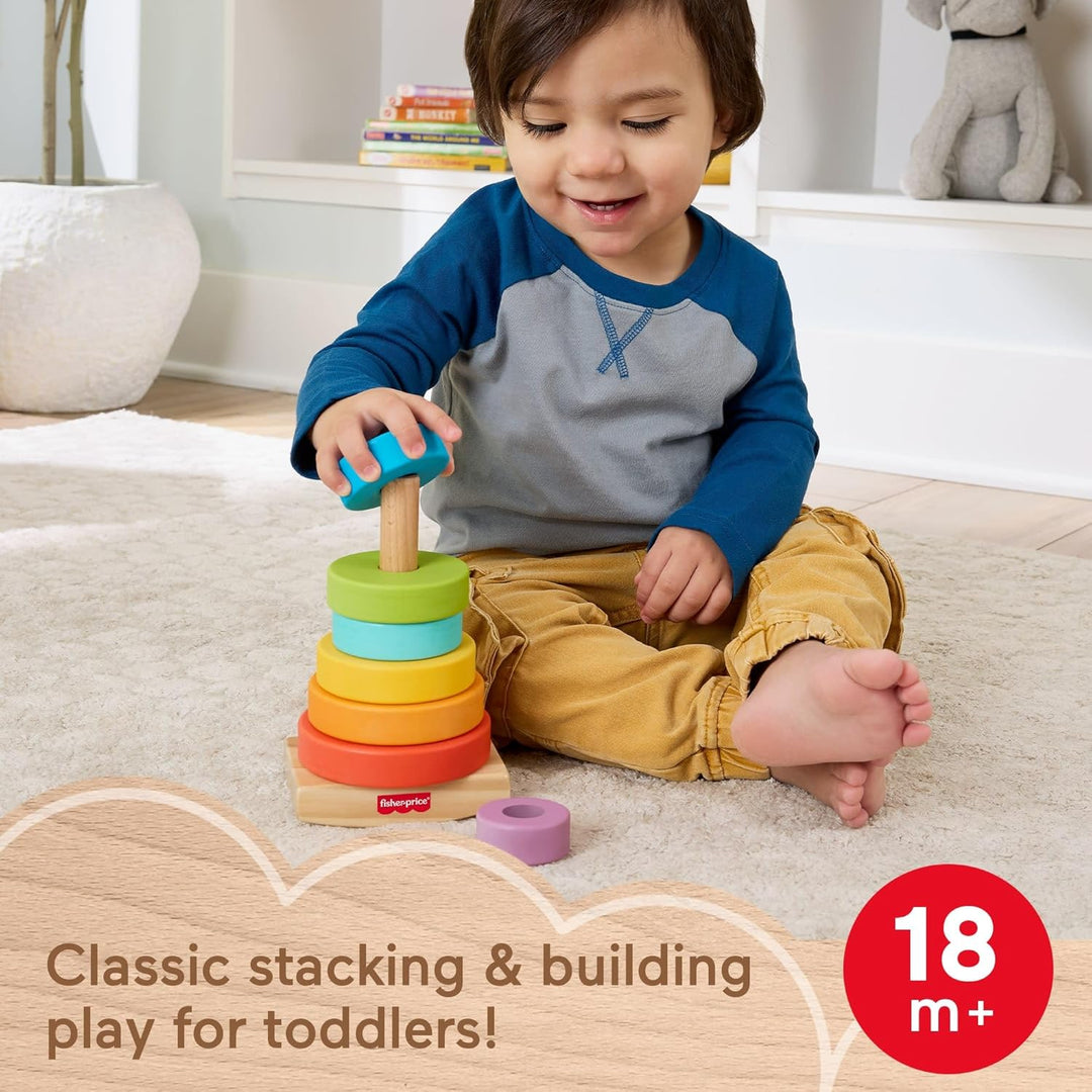 Fisher-Price Wood Toddler Toy Rock-a-Stack 8-Piece Wooden