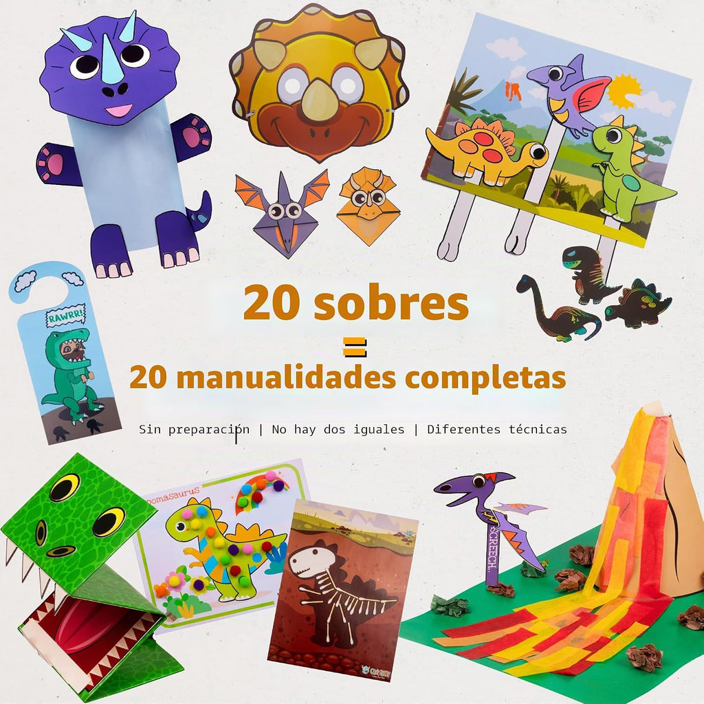 Craftikit 20 manualidades galardonadas de dinosaurios para niños, manualidades divertidas de dinosaurios todo incluido para niños de 3 a 10 años - Kit de manualidades organizado para niños pequeños