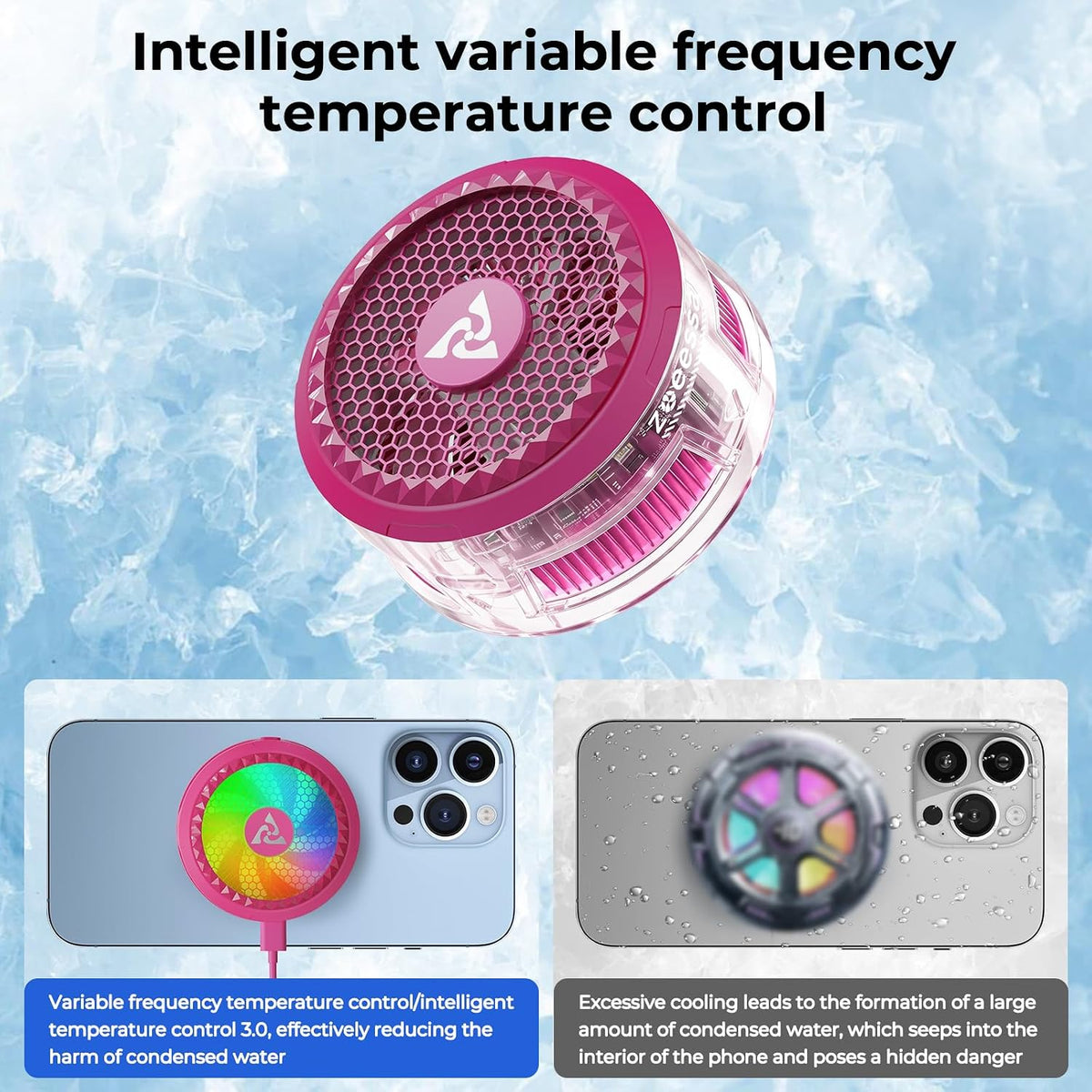 Enfriador de teléfono AI de 3 segundos de enfriamiento rápido magnético para juegos, enfriador de teléfono móvil con control de temperatura de frecuencia variable, ventilador anti-rocío compatible con