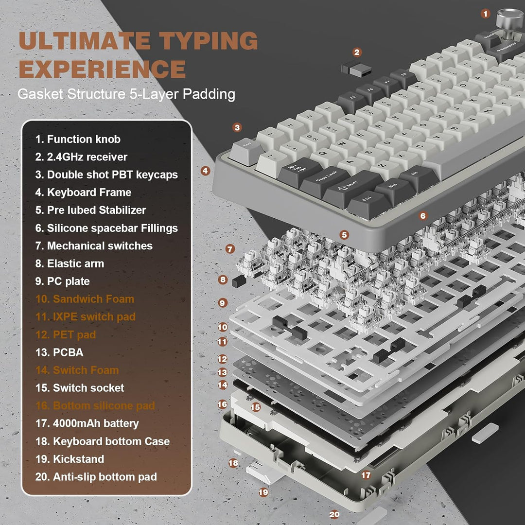 YUNZII Teclado Mecánico Inalámbrico B75 PRO, Diseño 75% con Perilla...