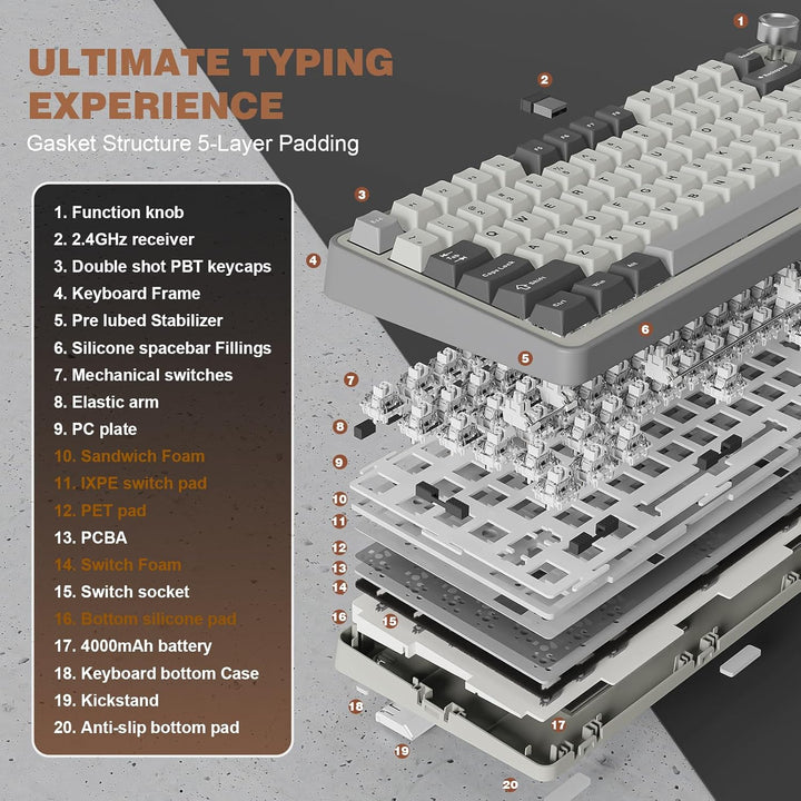 YUNZII Teclado Mecánico Inalámbrico B75 PRO, Diseño 75% con Perilla...