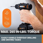 Worx Taladro Atornillador Inalámbrico de 20V, Kit de Accesorios de 84 Piezas, 2 Velocidades Variables, Par de 265 In-Lbs, Embrague 20+1, Ligero, Compacto, Portabrocas sin Llave de 3/8 Pulgadas