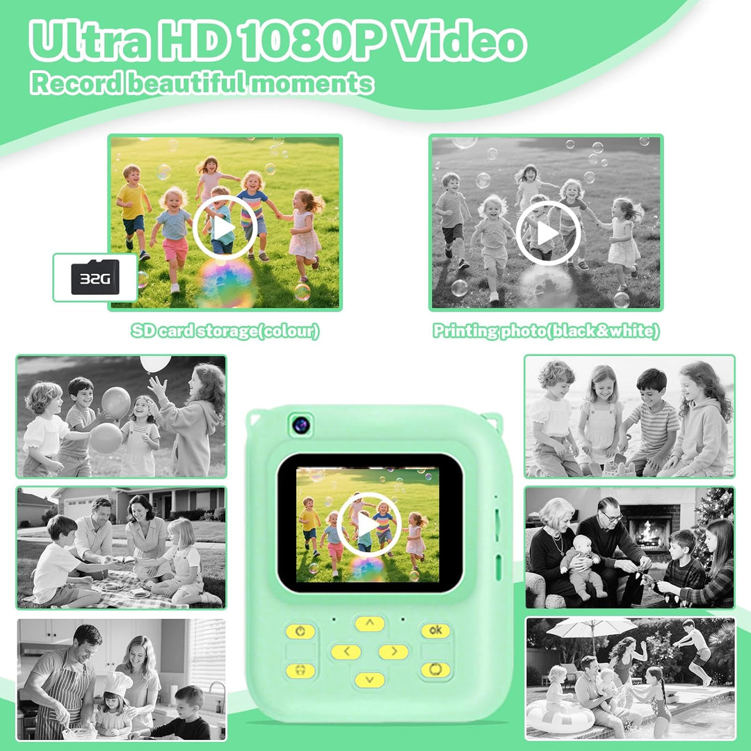 Cámara de impresión instantánea para niños, cámara de video 1080P c...