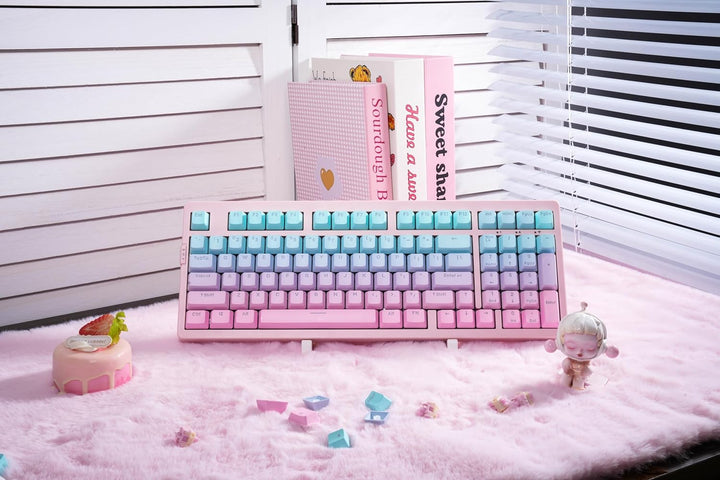 ZORNHER ZH980 Mechanical Keyboard,95% Pink &amp; Blue Creamy Keyboa...