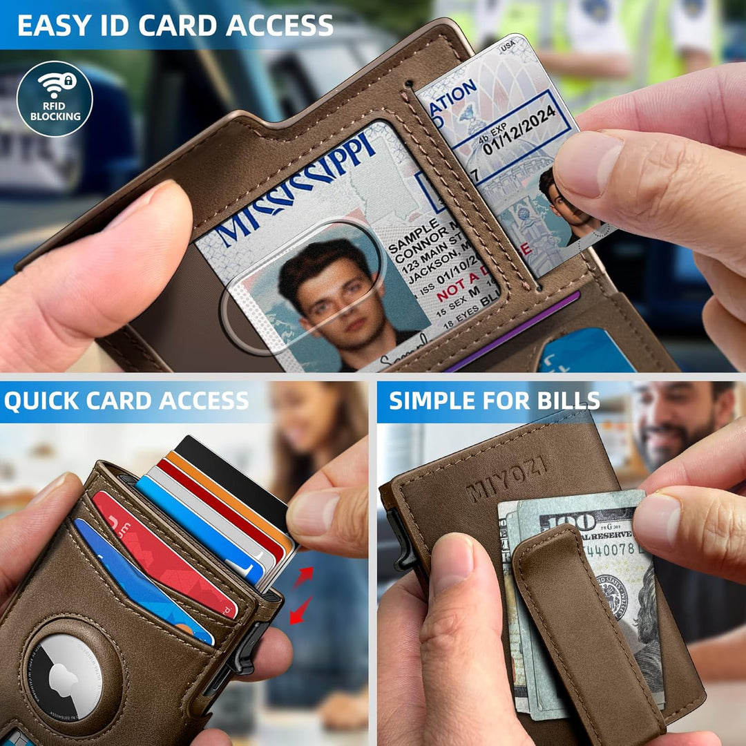 Miyozi - Billetera Airtag para hombre, con clip de dinero, estuche...
