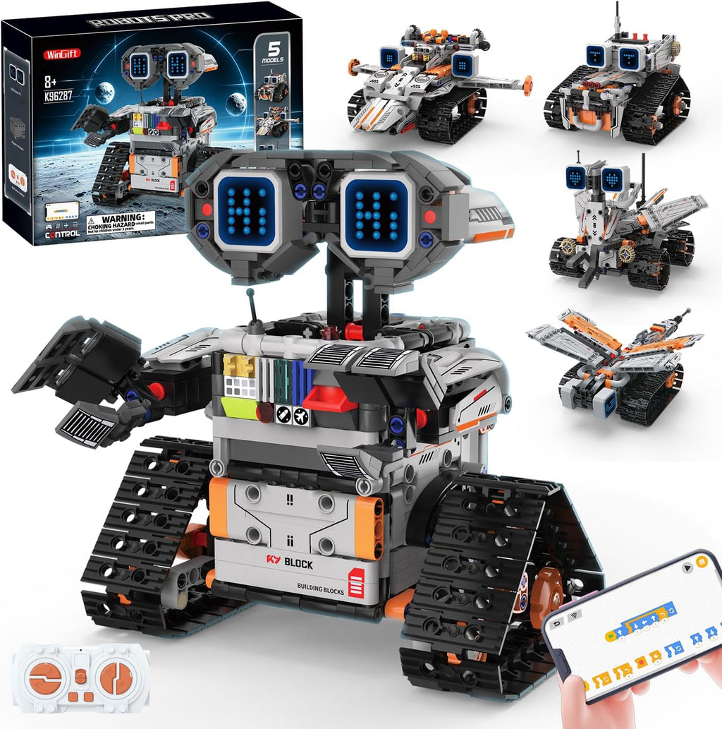 Kit de construcción de robot STEM para niños, control remoto 5 en 1 y juego controlado por aplicación, juegos de construcción STEM, robot espacial RC, juguete de construcción STEM, juguete de