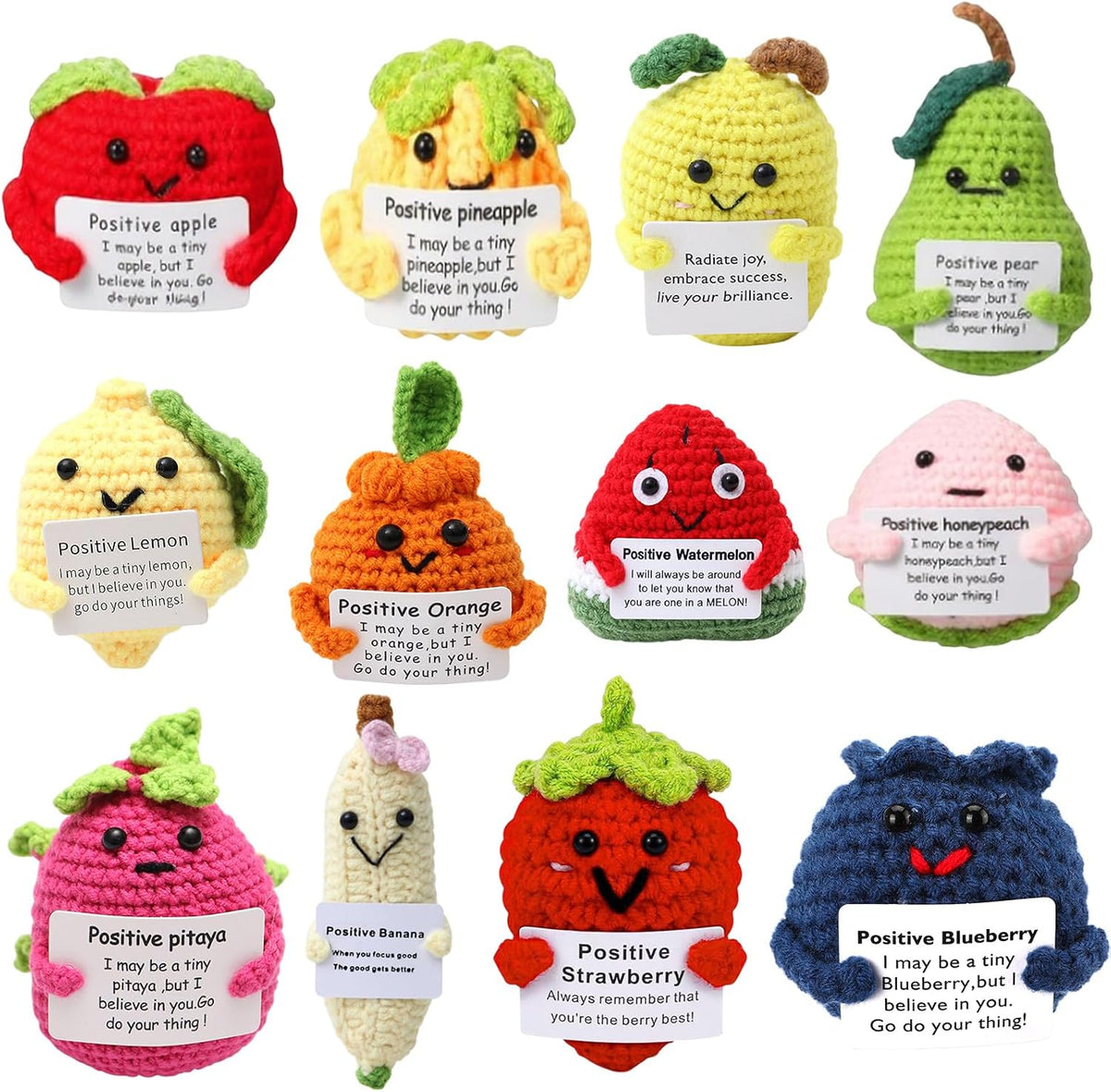 HunnmingRe Fruit Style - Muñeca de ganchillo (12 piezas) con tarjeta