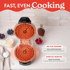 Gourmia - Máquina de waffles belga con control de tostado ajustable, placas antiadherentes, luces indicadoras de lista y potencia, almacenamiento vertical compacto, asa de tacto frío