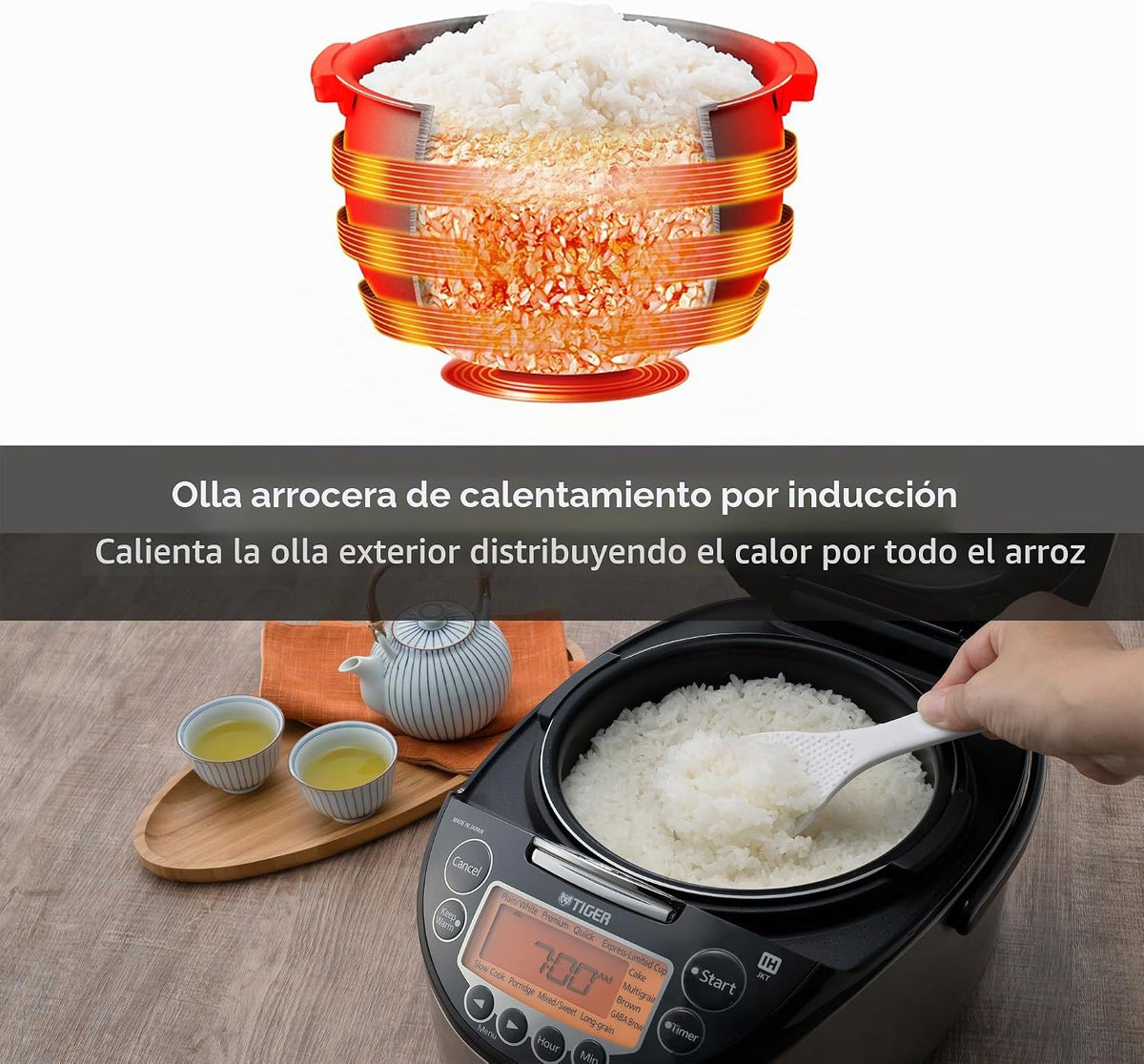 TIGER JKT-D10U - Arrocera de calentamiento por inducción de 5.5 tazas