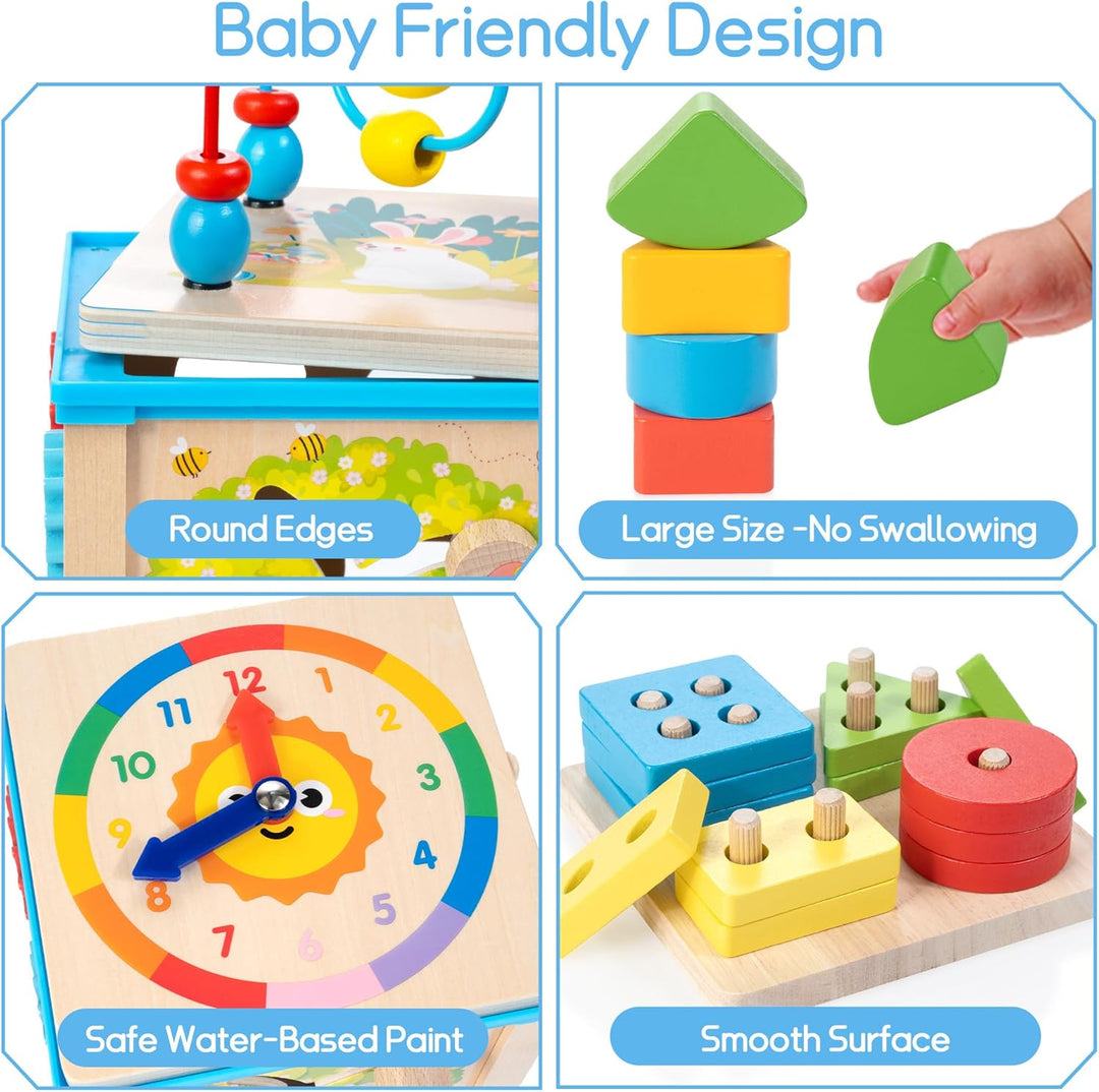 WOODMAM Cubo de Actividades de Madera 7 en 1, Juguetes Montessori p...