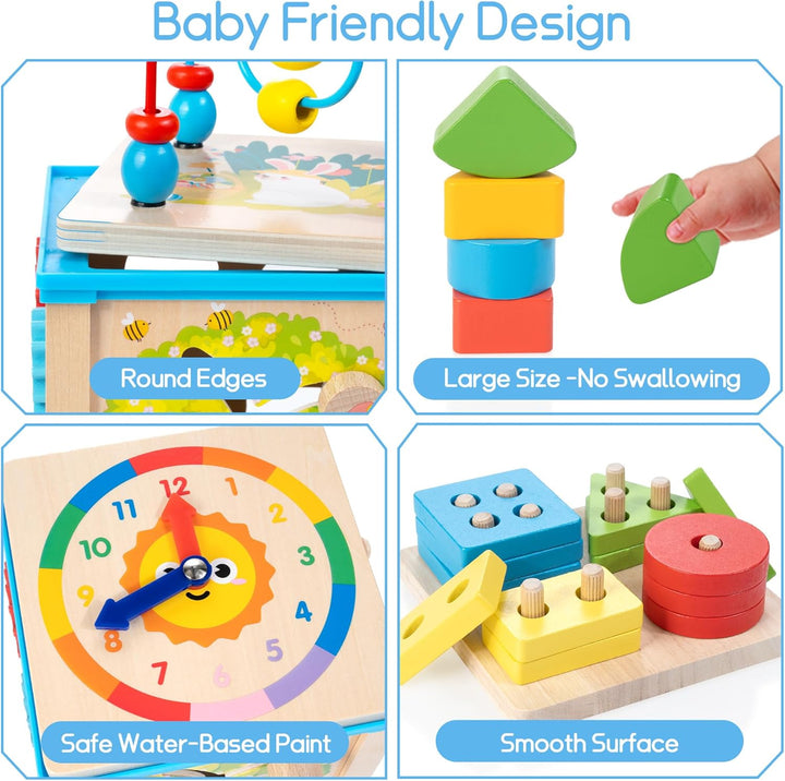 WOODMAM Cubo de Actividades de Madera 7 en 1, Juguetes Montessori p...