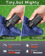 ETENWOLF AIR 3 Bomba de aire para inflables con batería de 2600 mAh y luz de campamento, bomba de aire eléctrica ultrarrápida y mini, desinfla para colchón de aire, flotadores de piscina, bolsas de