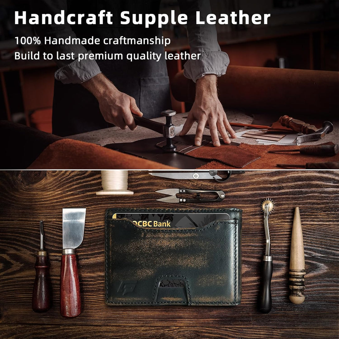 ECOZATU Billetera minimalista delgada para hombre - Billetera con c...