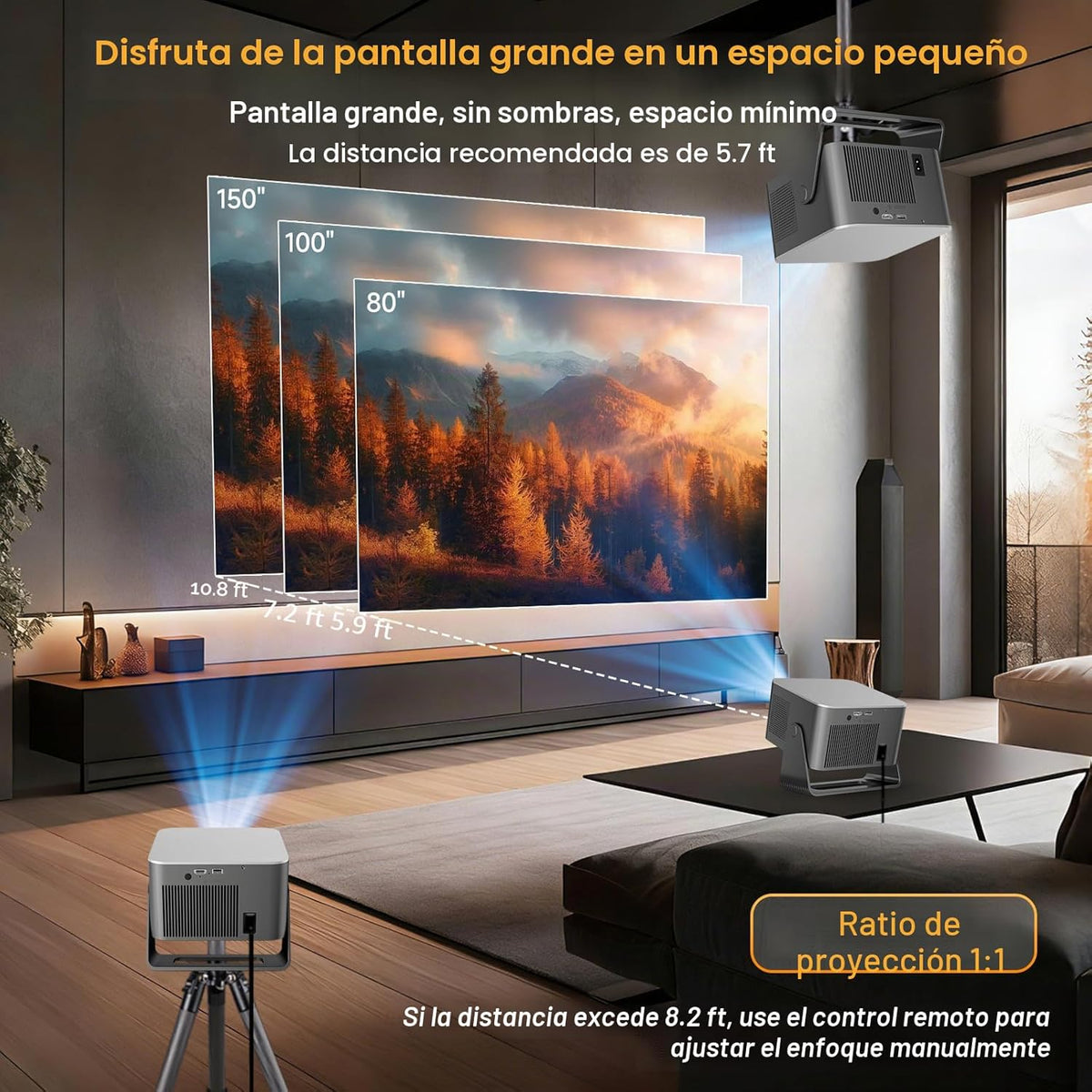Proyector inteligente con Google TV, soporte 4K mini proyector port...