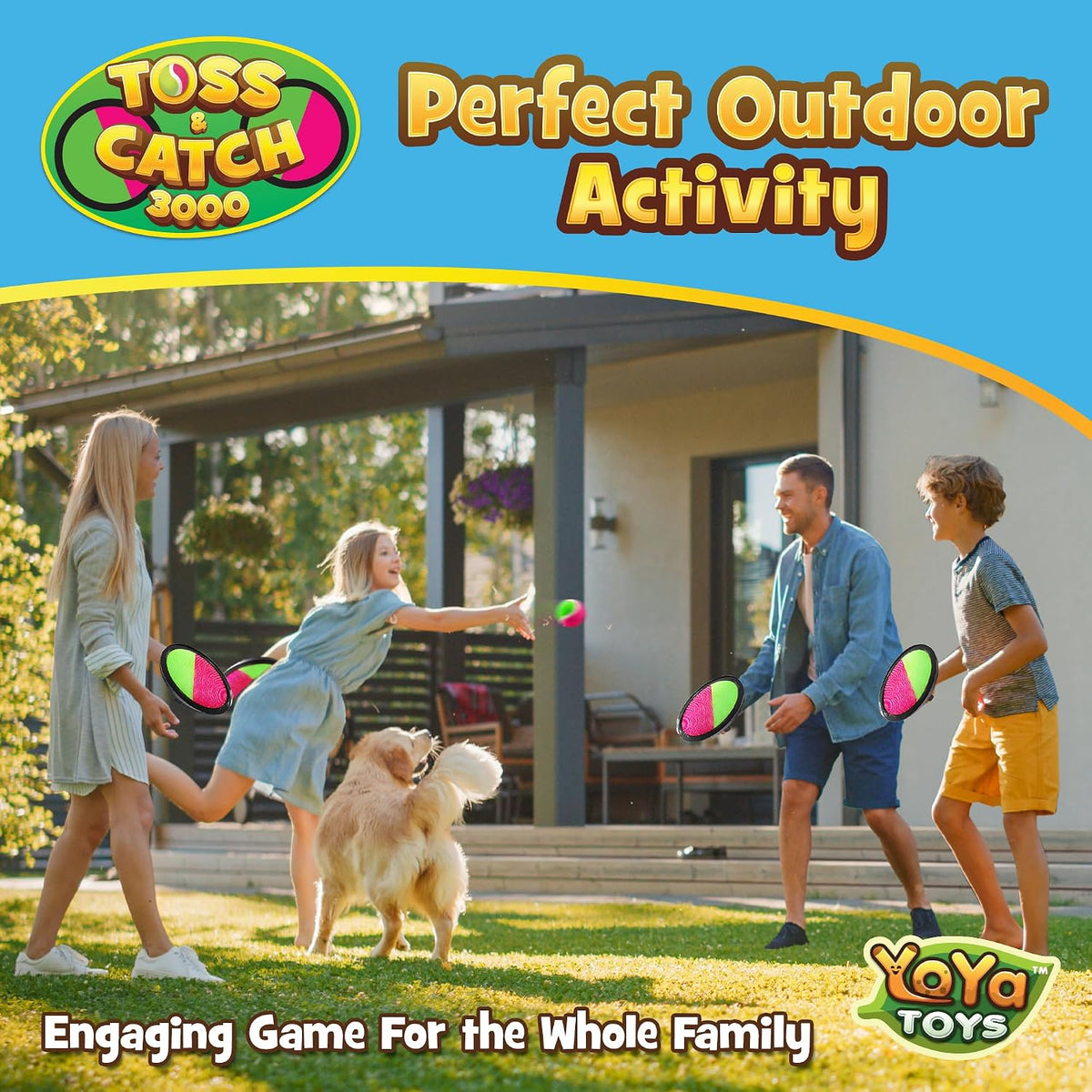 YoYa Toys Juego de juguetes de pelota para lanzar y atrapar, 4 paletas y 4 bolas adhesivas, divertidos juegos al aire libre para niños, actividades al aire libre para patio trasero, playa, parque, campamento, regalo para niños y niñas de 4, 5, 6, 7, 8, 9