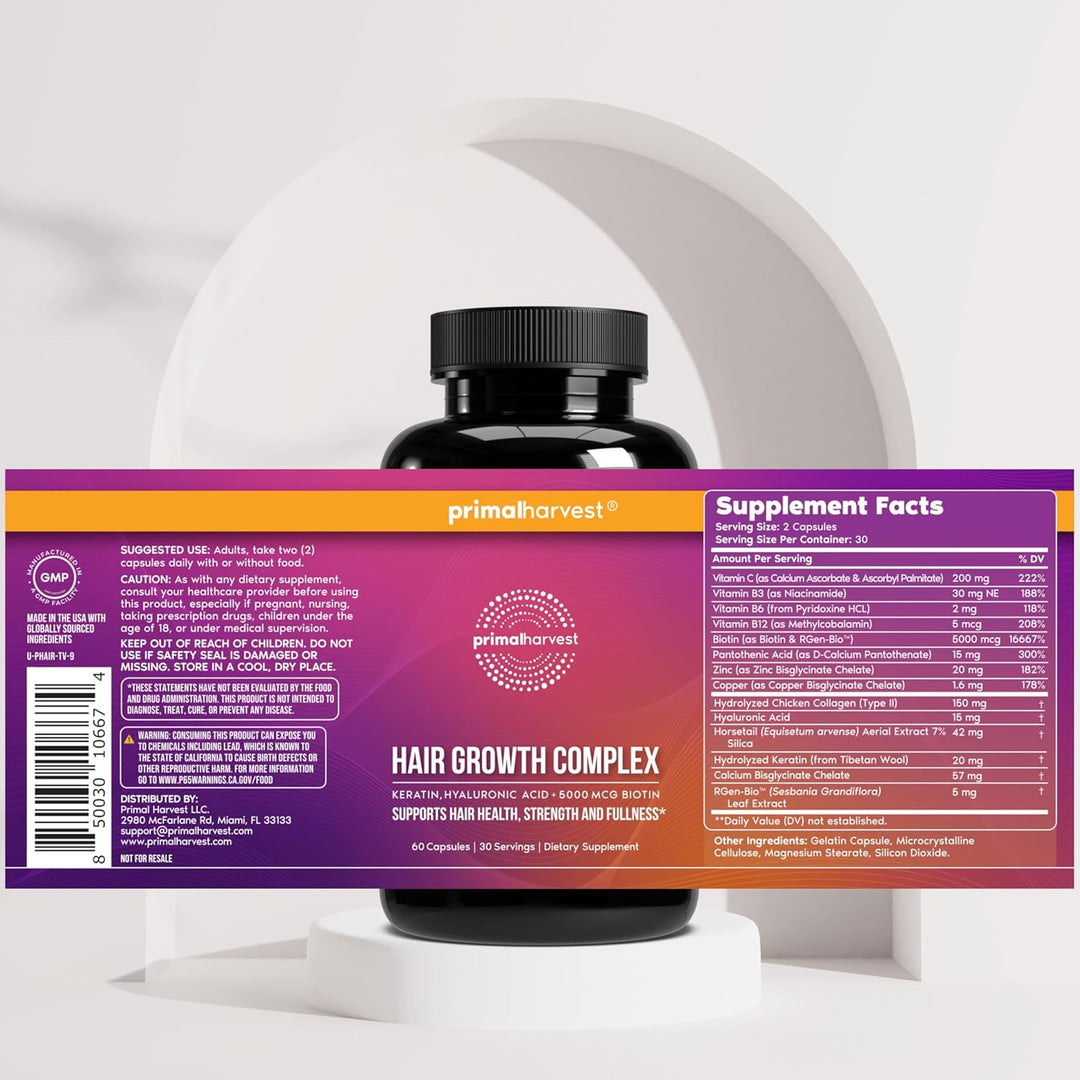 Primal Harvest Vitaminas para el crecimiento del cabello, crecimien...