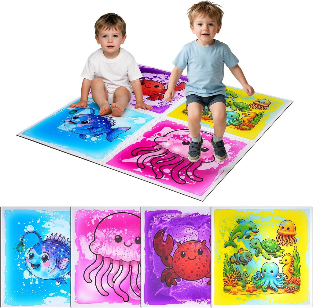 Baldosas sensoriales grandes para suelo, tapetes de juego temáticos oceánicos de 20", juguetes para autismo, paquete de 4