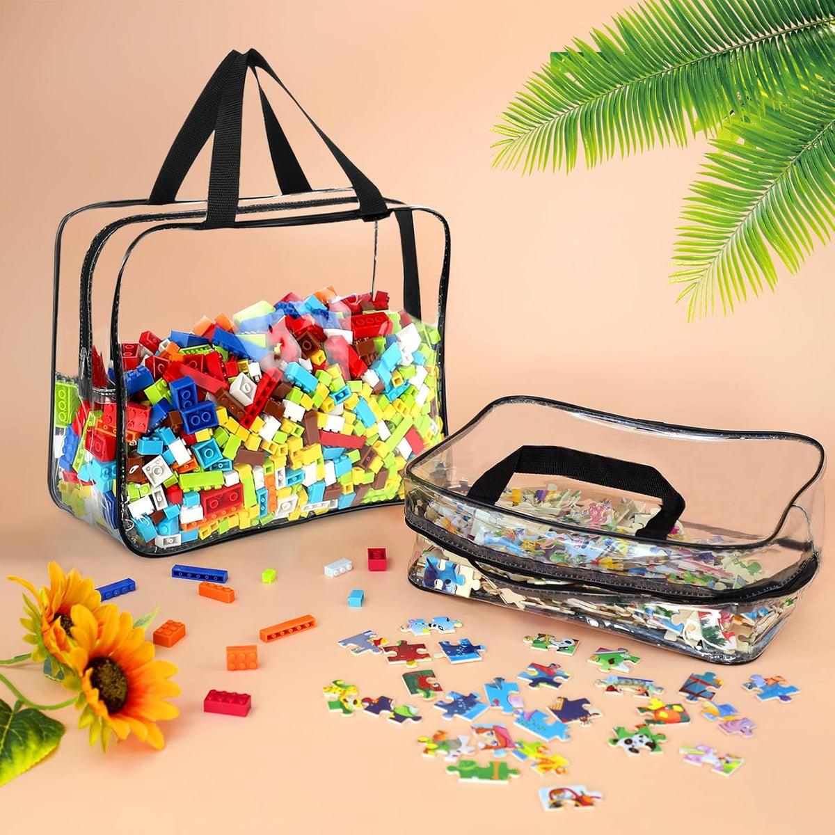 6 Paquetes de Bolsas Grandes para Almacenamiento de Juguetes con Etiquetas, Bolsas Transparentes Reutilizables de PVC para Juegos de Mesa, Bolsas Organizadoras Impermeables para Viaje con Cremallera