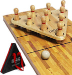 Juego de alfileres de bolos de tejo con 10 pines de bolos de madera dura de alta calidad, bola de boliche triangular Durabel de resina y bolsa de transporte, diversión para juegos de tejo