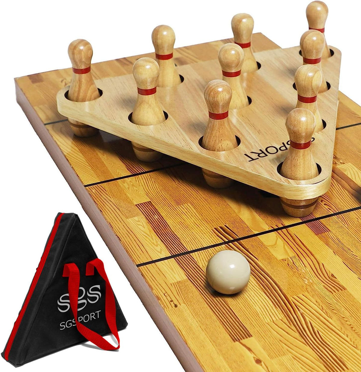 Juego de alfileres de bolos de tejo con 10 pines de bolos de madera dura de alta calidad, bola de boliche triangular Durabel de resina y bolsa de transporte, diversión para juegos de tejo