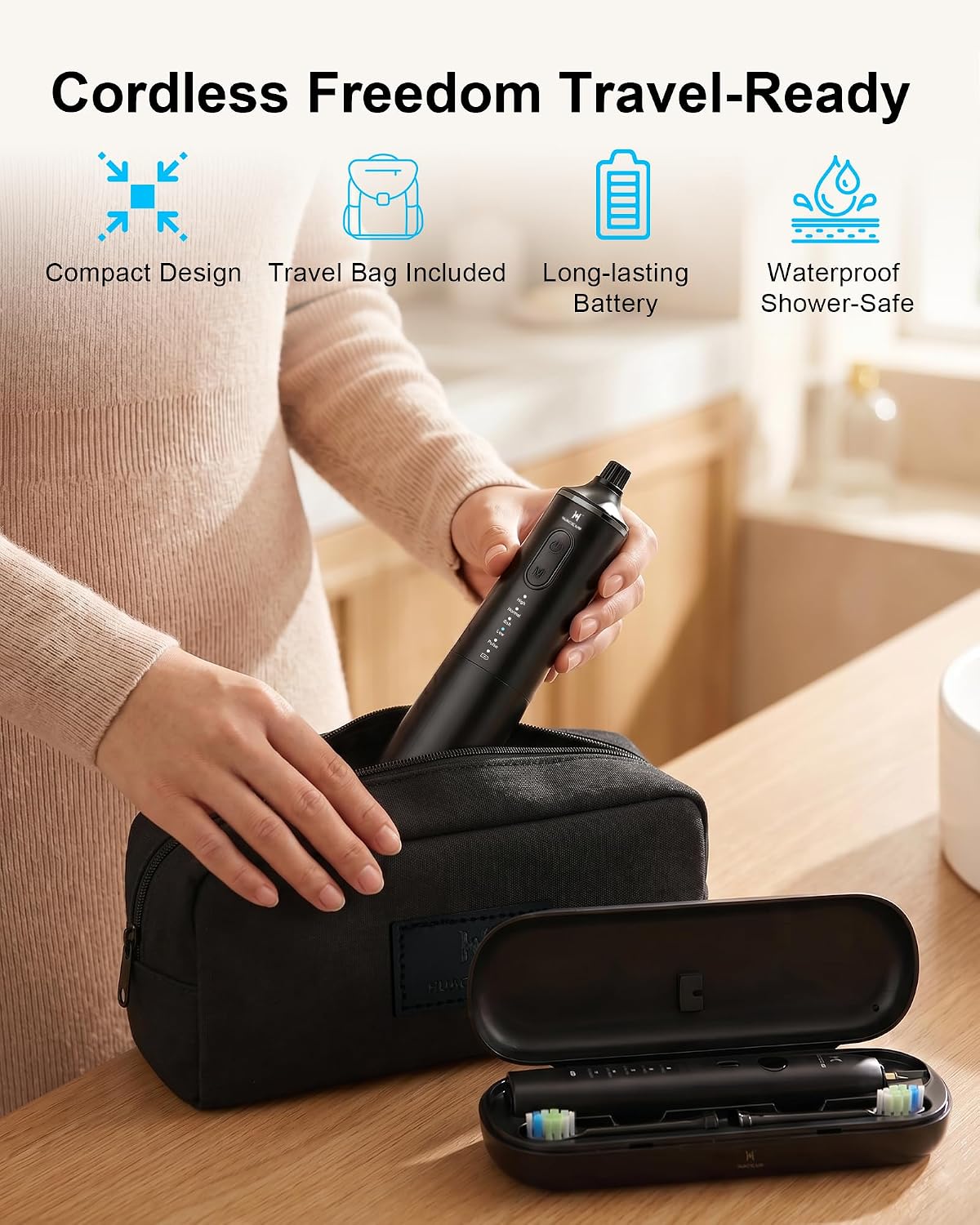 Kit de Cuidado Dental Pro Mejorado: Hilo Dental de Agua de 5 Modos y Cepillo de Dientes, Negro