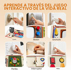 JAUNTY Montessori Tablero Ocupado de Madera para Niños Pequeños de 3 4 5 Años, Juguetes Sensoriales de Madera para Niños Pequeños con Interruptores de Luz LED, TV Radio Teléfono y Conducción de