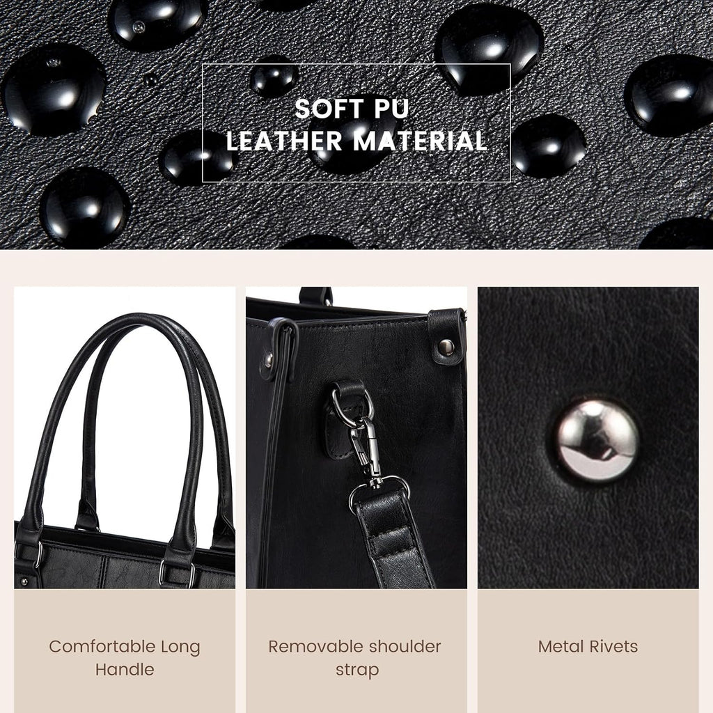 LOVEVOOK - Bolsa de mano para laptop para mujer, bolsa de trabajo profesional de 17.3 pulgadas con embrague a juego, bolsa de cuero vintage impermeable para computadora, oficina, viajes de negocios y uso diario, regalo para mujeres