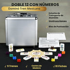 Queensell Mexican Train Dominoes Set con Numbers, Double 12 Dominoes para Adultos, Mexican Domino Train para Adults y Family - Juego de Dominoes 91 Fichas con Estuche de Aluminio