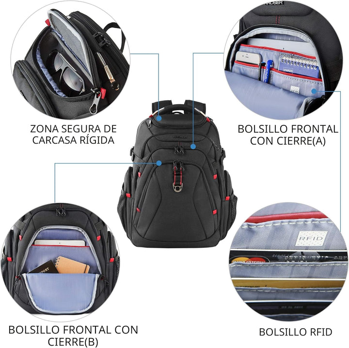 KROSER Mochila de viaje para laptop de 17.3 pulgadas, XL, mochila p...