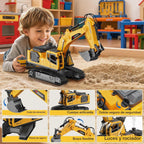 Excavadora de juguete a control remoto para niños, juguetes de excavadora RC de 2.4 GHz con cubo de metal, vehículo de construcción de 12 canales con niebla/luces/sonido, 2 baterías de 1200 mAh