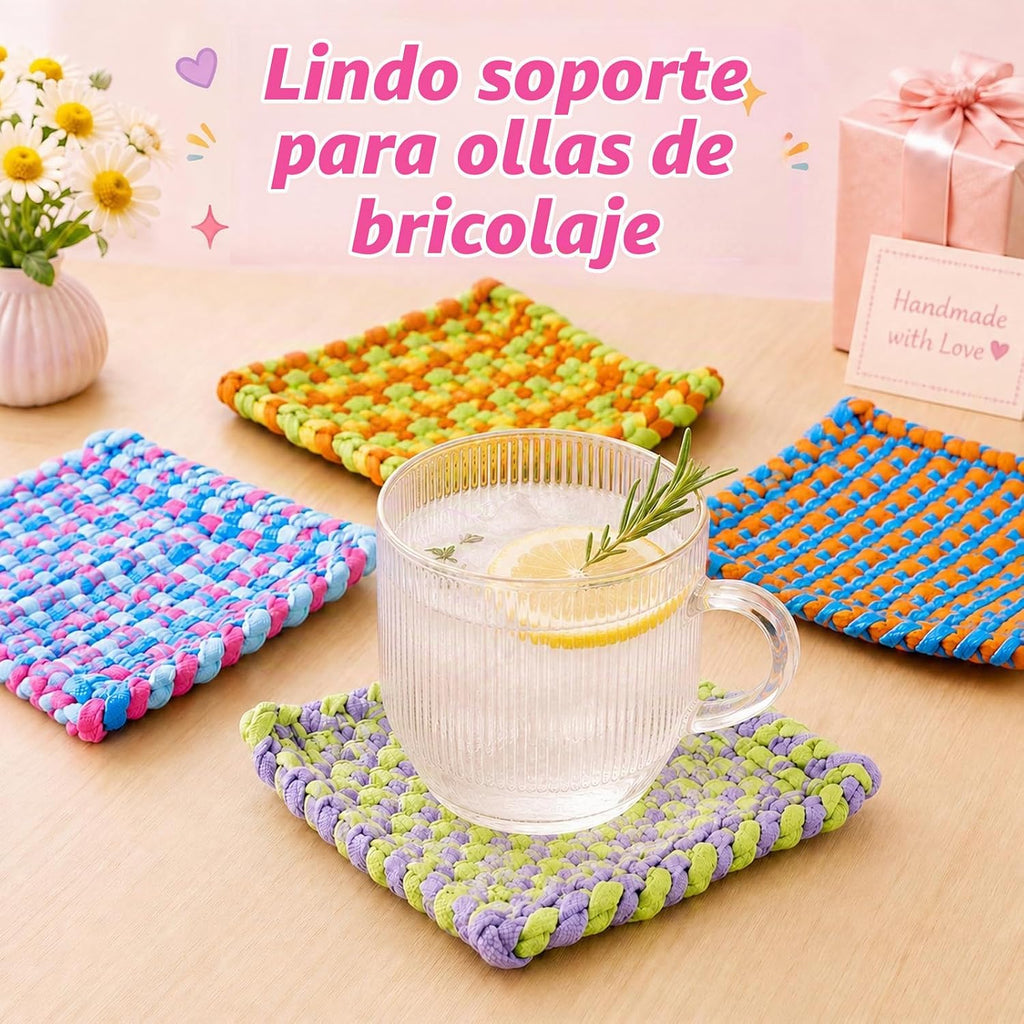 daheypong - Kit de telar para agarraderas de 7 pulgadas para niños, telar de tejido con 300 bucles que hace 8 agarraderas, kit completo de manualidades de tejido con estuche de almacenamiento