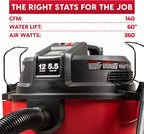 Vacmaster Aspiradora de 12 galones, 5.5 HP Pico de alta capacidad, húmeda/seca - VJH1211PF 1101
