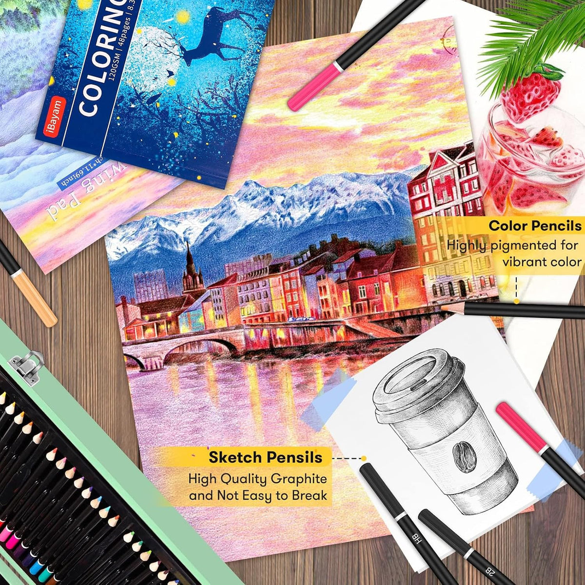 iBayam Set de arte de lujo de 150 unidades - Kit de dibujo, pintura y