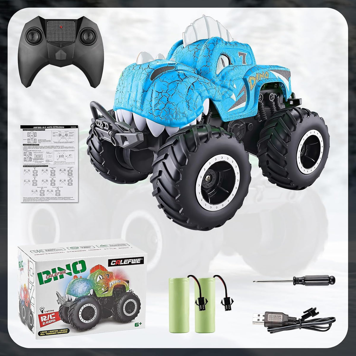 Coche de control remoto anfibio, camiones monstruo de dinosaurio