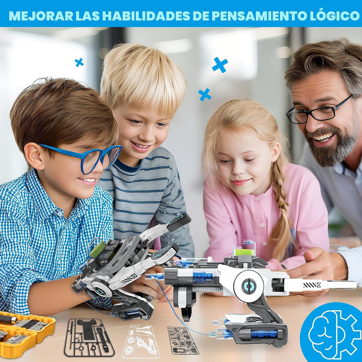 Juguete mecánico robótico STEM de mano, kit de ingeniería de bricolaje para niños mayores de 8 años (blanco)