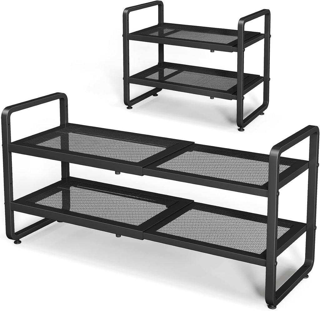 Estante metálico expandible para zapatero/closet, entrada y garaje, 2 niveles, negro