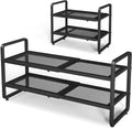 Estante metálico expandible para zapatero/closet, entrada y garaje, 2 niveles, negro
