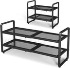 Estante metálico expandible para zapatero/closet, entrada y garaje, 2 niveles, negro