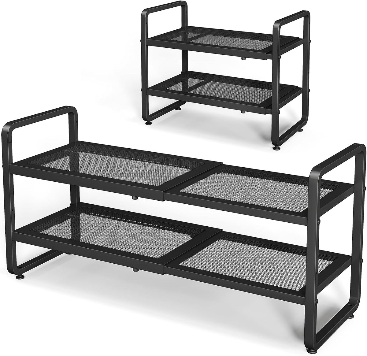 Estante metálico expandible para zapatero/closet, entrada y garaje, 2 niveles, negro